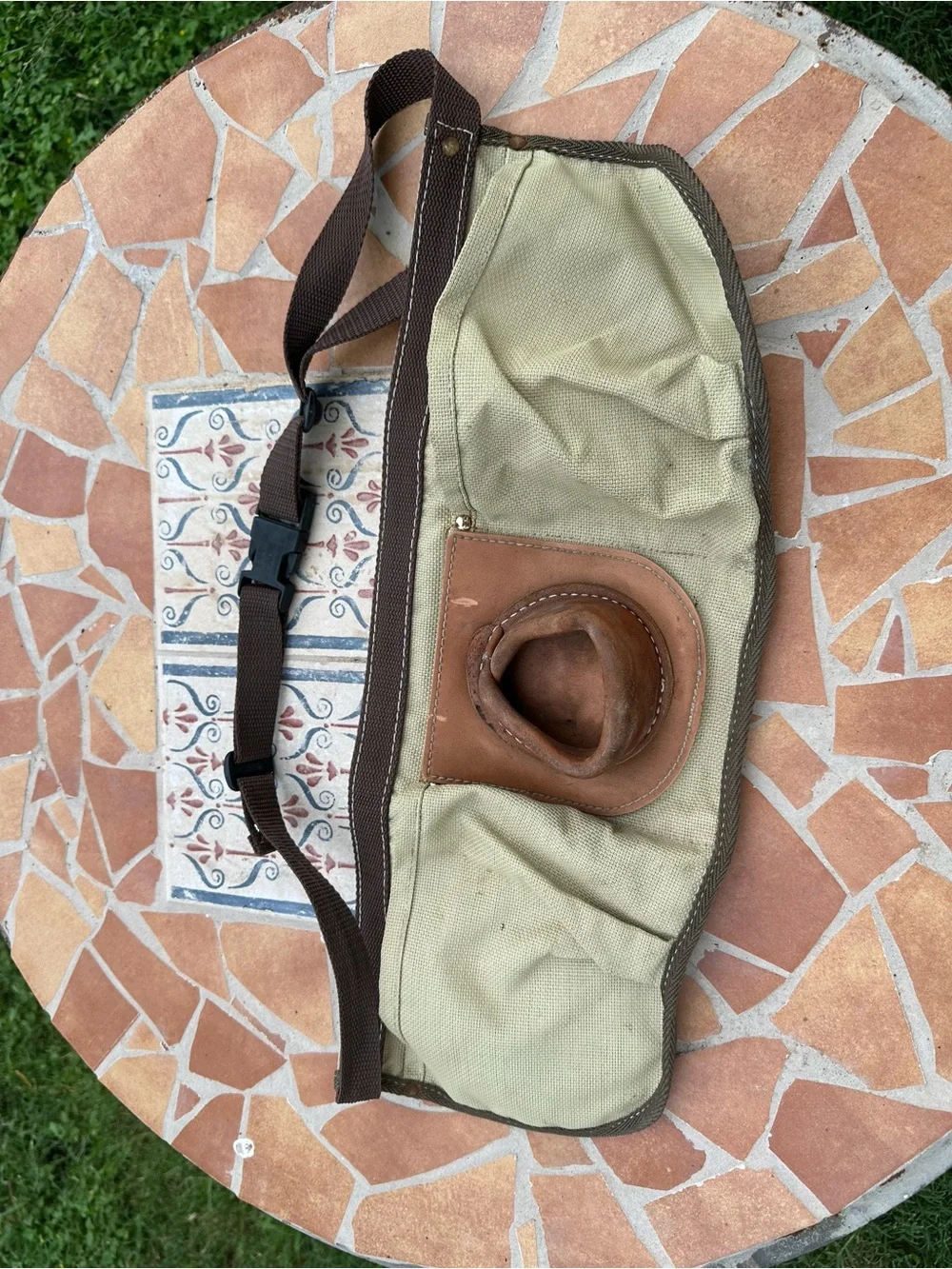 Canvas and Leather Men’s Tote Bag in Olive and Brown